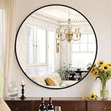 Sweetcrispy Black Round Wall Mirror 30 Inch, Bathroom Mirrors for Over Sink, Wall Decor for Bathroom, Entryway, Bedroom, Vanity