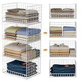 Yociyoga 4-Tier Stackable Closet Organizers and Storage Basket, Foldable Closet Shelf Organizer System, Space-Saving Clothes Storage Drawer Organizer for Wardrobe, White (Patent 30022416)