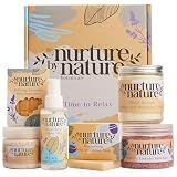 Nurture by Nature Self Care Gifts for Women - Spa Gift Baskets for Women & Relaxation Gifts | At Home Spa Kit | 6 Piece Bath Set with Pillow Spray, Candle, Bath Bomb & Bath Salts