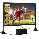 120inch Projector Screen with Stand: Portable Projector Screen Outdoor Indoor Front/Rear16:9 4K HD with Carry Bag Sandbag- Movie Screen for Backyard Moive Night, Camping, Theater