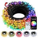 echosari Christmas Lights 33Ft RGB Color Changing IC, 100 LED Smart String Light with App Control, Music Sync Wreath Lights for Yard Garden Tree Decor (Dark Green Cable)