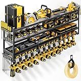 POKIPO 49" W Large Power Tool Organizer Wall Mount Loads 600 lbs, Heavy Duty 4-Tier 12 Drills Holder, Cordless Tool Storage Battery Shelf, Utility Racks for Garage Workshop Shed, Gifts for Men Husband