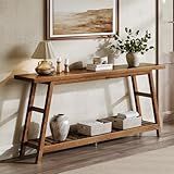 ChooChoo 70.9 Inch Long Console Tables for Entryway, Wood 2-Tier Entry Hallway Table, Narrow Sofa Table Behind Couch Table for Living Room, Entrance, Walnut