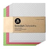 Swedish Wholesale Dishcloths Reusable 8" x 7" Sponge Cloths, Bulk 10 Pack of High Absorbent Cellulose Dish & Kitchen Cleaning Hand Towels, Wring to Dry & Machine Wash, Odor Resistant, Assorted Colors