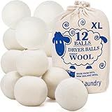 Handy Laundry Wool Dryer Balls - Natural Fabric Softener, Reusable, Reduces Clothing Wrinkles and Saves Drying Time, Better Alternative to Plastic Balls and Liquid Softener (Pack of 12)
