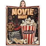 Movie Night Gifts Throw Blanket, Soft Cozy and Warm Couch Blankets for Home Film Cinema Theater Popcorn Decor, Vintage Poster Theme Gift for Adult Women Men Movie Lover. Red 50×60 inches