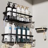 Veken Shower Caddy 3-Pack, Advanced Rustproof Design, No Drilling Adhesive Shelves, Rack with Soap Holder, Large Capacity Bathroom Organizers and Storage, Wall-Mounted Kitchen & Home Decor, Black