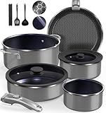 DUXANO Ceramic Pots and Pans Set Non Stick, 2026 Upgraded Hybrid Frypan, 1.5&2 QT Saucepans with Lid, Oil-less Cooking, PFAS Free Non Toxic, Induction Ready,Oven&Dishwasher Safe,Removable Handle,12PC