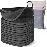 Makeup Remover Cloth, 6" x 6" Makeup Remover Towels Reusable Face Cloth for Washing Face, Makeup Remover Pads Microfiber Face Washcloth with Mesh Bag, 12 Pack, Grey