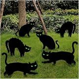 Ivenf Halloween Decorations Outdoor, 6ct Black Cat Decor Yard Signs with Stakes, Scary Silhouette with Glow in Dark Eyes, Corrugated Plastic, Waterproof Lawn Decorations for Kids Family Home Party
