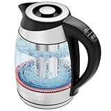 Chefman Electric Kettle with Temperature Control, 5 Presets LED Indicator Lights, Removable Tea Infuser, Glass Tea Kettle & Hot Water Boiler, 360° Swivel Base, BPA Free, Stainless Steel, 1.8 Liters