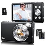 Digital Camera,Autofocus 4K Vlogging Camera for Photography with 32GB Card,48MP Portable Compact Point and Shoot Digital Camera for Teens Adult Beginner with 16X Zoom,Anti-Shake,2 Batteries(Black)