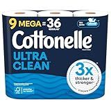 Cottonelle Ultra Clean Toilet Paper, 9 Mega Rolls = 36 Regular Rolls, Packaging May Vary