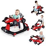 BABY JOY 4-in-1 Baby Walker, Foldable Activity Walker with Adjustable Height & Speed, Music, Lights, Anti-Rollover, Toddler Push Walker, Baby Walker with Wheels for Boys Girls 6-18 Months (Red)