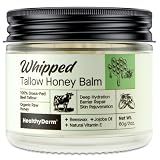 Beef Tallow Honey Balm for Skin: 100% Grass Fed Whipped Organic Moisturizer with Organic Raw Honey, Jojoba Oil, Vitamin E – Natural Face and Body Care for Mature, Dry or Sensitive Skin, 2oz