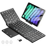 Foldable Bluetooth Keyboard with Touchpad & Number Pad, 3 Devices (2.4G+BTx2) Fold Portable Keyboard, Full Size Key Large Trackpad Wireless Travel Rechargeable Keyboards for Android Windows iOS Tablet