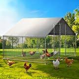 Large Walk-in Chicken Coop with Chicken Run, Galvanized Poultry Enclosure with Waterproof Anti-UV Cover and Security Lock, Ideal for Rabbit, Duck, Backyard and Farm Yard，9.8'x 6.6'x 6.6'