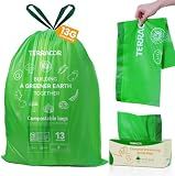 TERRACOR 13 Gallon Compostable Trash Bags Drawstring, Heavy Duty Extra Thick 1 Mil, 35 Bags, Tall Kitchen Food Scrap Waste Bag, ASTM D6400
