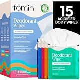 FOMIN Acidified Deodorant Wipes for Women & Men - 15 Count Variety Pack