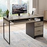 Bestier 48” Computer Desk with Drawers, Office Desk with Storage, Industrial Wood Writing Desk with File Drawer, Keyboard Tray & 2 Hooks for Home Office & Studio, Gray