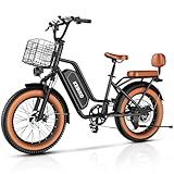 EUYBIKE Electric Bike for Adults, 20"x 4" Fat Tire Cargo Ebike, 1450W Peak Cargo Ebike with 48V 20AH Removable 960WH Battery, 80 Miles Max Range 2 Seater 7-Speed Step-Thru Electric Bicycle Black