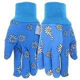 MUD Essential Women's PVC Dotted Palm And Daisy Printed Jersey Garden Glove, Extreme Comfort, Excellent Grip, Durable Wear, Blue, Medium/Large (M61001B-WML)