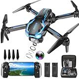 2K HD FPV Drone with Camera for Adults - Altitude Hold, One-Key Takeoff/Landing, 3 Speed Modes, Headless Mode, 2 Batteries, Foldable & Portable, Best Gifts for Beginners, Teen Boys & Girls