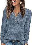 XIEERDUO Womens Sweaters Fall Tops for Womens Fashion 2025 Long Sleeve Sweater to Wear with Leggings Blue Tops M
