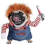 T2Y Dog Halloween Costume Pet Deadly Doll Chucky Dogs Costume with Knife & Wig, Dog Costumes for Medium Dogs Funny Party Cosplay Halloween for Corgi, Pug, Frenchie, Dachshund【M】