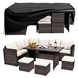 Wumiokio Patio Furniture Set, 7 Pieces Outdoor Patio Furniture with Dining Table&Chair, All Weather Wicker Conversation Set with Ottoman,Brown Rattan & Ivory Cushions (Include Sofa Dust Cover)