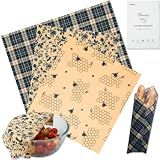 3 Pack 2L & 1XL Reusable Beeswax Wraps for Food, Reusable Beeswax Food Wraps for Bread, Cheese, Fruits, Zero Waste, Plastic-Free Storage, Natural Cotton with Plaid, Floral & Bee Patterns