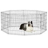 New World Folding Metal Puppy/Dog Exercise Pen, Indoor/Outdoor Playpen with No Door, Provides 16 Sq Feet of Play Space, 30-Inches Tall, Black E-Coated