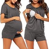 Ekouaer Nursing Pajamas for Breastfeeding Nursing Pj Nightgown Labor Robe Hospital Delivery Maternity Sleepwear Grey M