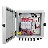 PowGrow PV Combiner Box, 6 String Solar Combiner Box with 15A Rated Current Fuse, Surge Protective Device and 63A Air Circuit Breaker for On/Off Grid Solar Panel System, Pre-Wired Cable, Metal Box