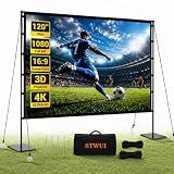 STWUI Outdoor Projector Screen with Stand - 120 Inch Portable Projector Screen Indoor and Outdoor Projector Screens 16:9 4K HD Wrinkle Free Lightweight Movie Screen with Carry Bag,Enioy Movie Nights