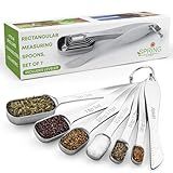 Spring Chef Stainless Steel Measuring Spoons Set of 7 with Leveler, Rectangular Metal Teaspoon & Tablespoon Measuring Spoons for Dry & Liquid Ingredients - Nesting Kitchen Gadgets For Baking & Cooking