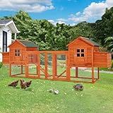 AECOJOY 123“ Chicken Coop for 10 Chickens, Large Chicken Coop with Run, 4 Nesting Boxes, Wooden Hen House Outdoor Chicken House Poultry Cage with Removable Tray, Roosting Bars, Ramp, Brown