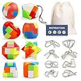 16 Pack Brain Teasers Puzzles for Kids & Adults, Brain Teasers Metal IQ Toys Puzzle Mind Game 3D Coil Cast Wire Unlock Interlock Magic Ball Puzzles for Teenagers