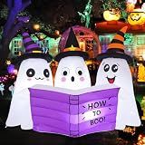 GOOSH 5.2FT Long Halloween Inflatables Ghost Outdoor Decoration Blow Up Yard Cute Ghosts Reading Book with Built-in LEDs for Indoor Party Garden Lawn Holiday Decor
