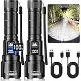 Wdtpro LED Rechargeable Flashlight 2Pack, 3Modes Super Bright High Lumens Flashlights, Zoomable Tactical Flashlight with LCD Display, IP65 Waterproof Flashlights for Home Emergency Camping & Gifts Men