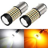PHINLION Super Bright White Amber Dual Color Switchback 1157 2057 2357 7528 LED Bulbs with Projector for Car Front Turn Signal Parking Lights