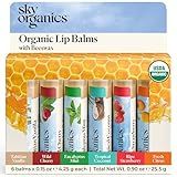 Sky Organics Organic Lip Balms With Beeswax for Lips, USDA Certified Organic, Six Assorted Flavors to Moisturize, Soothe & Soften, 6pk.