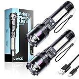 Esgreen LED Rechargeable Flashlights High Lumens 20000 2 Pack, Single Click Bright Flashlight Long Lasting 12H, Compact Handheld Flash Light USB C, White & Red Light, for Hiking Camping Gift