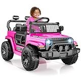 TRINEAR 12V Ride on Toys with Parent Remote Control, Toddler Electric Car with Spring Suspension, LED Lights & Music Player - Safe Battery Car for Kids, Easy to Assemble, Pink