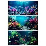 COMSUN 3 Pack Aquarium Background, 36x18 inches Polyester Aquarium Background, Cloth Fish Tank Background, Undersea Corals Sunshines & Rock Aquatic Plants