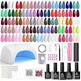 Beetles Gel Nail Polish Kit with U V Light - 80Pcs Color Enchantment 55 Colors Gel Polish Starter Kit with Base Top Coat DIY Nails Supply Stickers Manicure Tools Home Salon Gift for Women