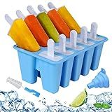 Silicone Popsicle Molds 10-cavity, DIY Ice Pop Mold for Kids Adult Teens, BPA Free Ice Cream Molds for Party Yogurt Juice Smoothies Sticks