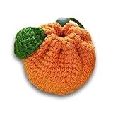 Cute Tangerine Shaped Small Storage Bag, Crochet Drawstring Bags, Mini Handwoven Cotton Handbag, Coin Purse Pouch, Orange Knitting Change Wallet, Earbuds Protective Case, Handmade Gift for Women Girls