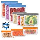 Lerine 10 Pack Dishwasher Safe Reusable Bags, Leakproof Reusable Freezer Bags, BPA Free Food Storage Bags for Marinate Food Travel - 3 Gallon 4 Sandwich 3 Snack