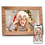 Frameo 10.1" Digital Picture Frame with 32GB Memory WiFi Electronic Photo Frame Wood 1280 x 800 IPS Touch Screen Auto-Rotate Slideshow Wall Mountable Share Photos/Video Remotely Anywhere